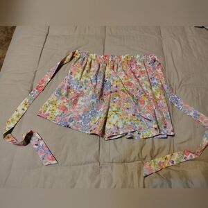 Floral Print Skorts with Tie Belt, Size L